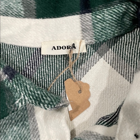 ADORA Green and White Soft Plaid Flannel Shacket - Picture 4 of 5